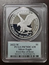 2022-W Proof Silver Eagle PCGS PR70 FDOI Cleveland Veterans Label-Small Spot Rev