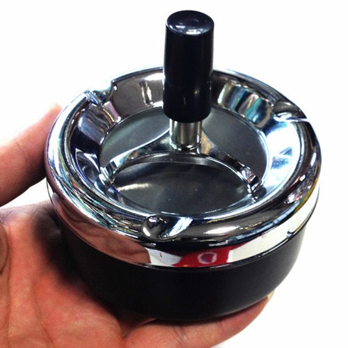 new Round Push Down Ashtray w/Spinning Tray Metal Ashtray Desktop AshTrayBlack - Picture 2 of 7