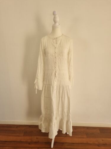 SIR size 0 white bohemian cotton long sleeve high neck maxi dress lace trim