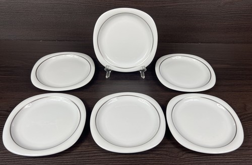 6 Rosenthal Germany Lanka Suomi White Rimmed Bread Plates Silver Trim - Picture 4 of 15