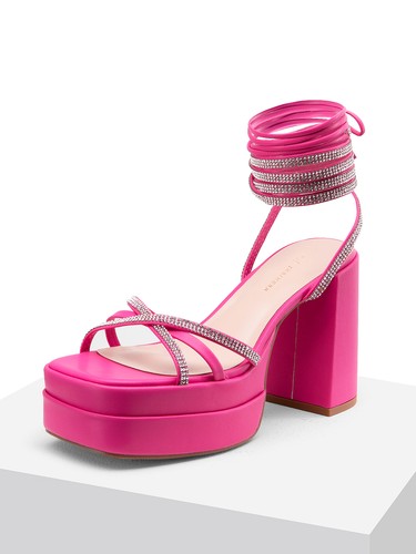 Women's Lace Up Platform Heels Rhinestone High Strappy Chunky Sandal Y2K Shoe - Picture 7 of 66