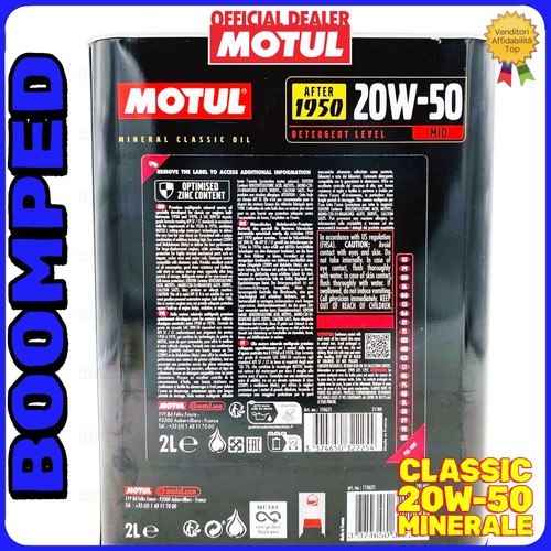6 LITRI OLIO MINERALE MOTUL CLASSIC 20W50 MOTORE AUTO D'EPOCA 1950 1970 03MO51 - Foto 4 di 7