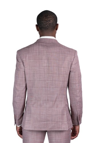 Slim Fit 2 Button Blazer Tweed Plaid Dusty Pink Notch Lapel Jacket AZAR MAN - Picture 6 of 6