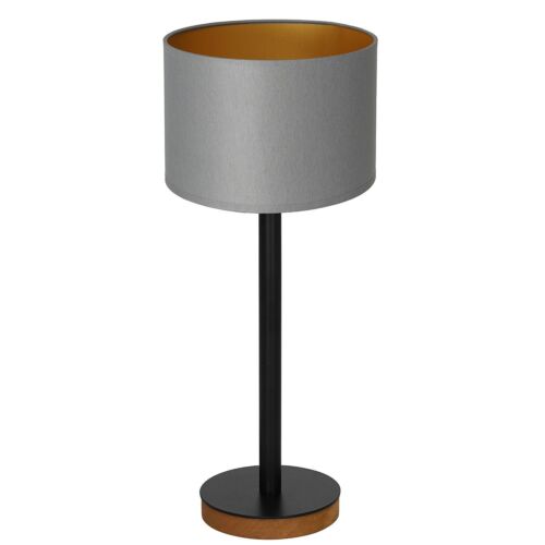 Lámpara de Mesa Tela Madera Gris Oro E27 56 CM Alto Mesa de Noche Luz Dormitorio
