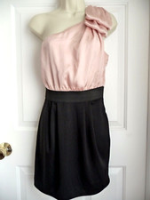 FOREVER 21 Dress M One Shoulder Huge Bow Black Skirt Peach Top Party Cruise