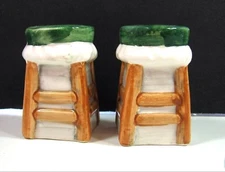 Small BAR STOOLS SALT & PEPPER SHAKERS Set Vintage GREEN Ceramic Porcelain 2"