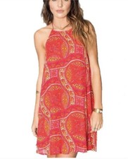 Show Me Your Mumu Women’s Dress Katy Halter in Pink Colada Lined Colorful Sz XS