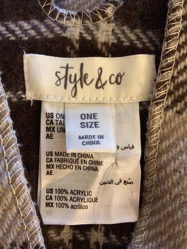 NWT-Style & Co-Acrylic-Natural Brown-Plaid-Hi/Low-Toggle-Reversible?Cape-MSRP$68 - Picture 14 of 17