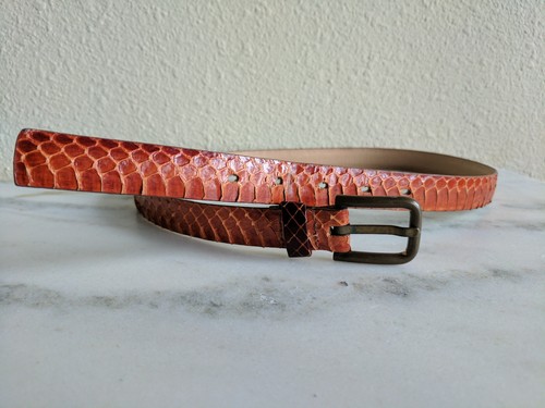 Size Small for 24-29 waist Thin Green Snakeskin Genuine Snakeskin 90s Era Vintage Belt By Mercante Honolulu for Nordstrom