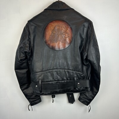 Steer Brand Mens 46 Leather Jacket Moto Black Eagle Artwork