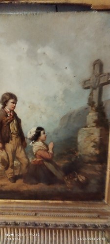 Ancien Tableau Auguste Delacroix (1809-1868) La Priere Des Enfants De Pecheur - Foto 6 di 24