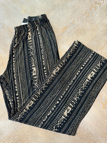 Coldwater Creek Black/Tan Printed Slinky Travel Pants Med Stretchy Waist 34” - Picture 3 of 7