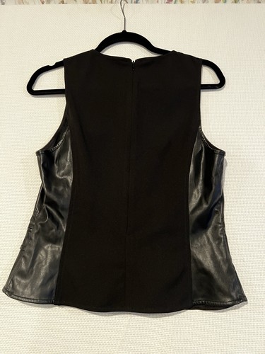 Rachel Roy Black Faux Leather Sleeveless Top V Neck Western Festival Large NWT - Picture 9 of 13