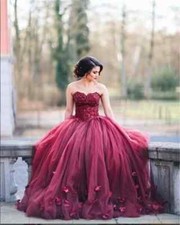 Burgundy Ball Gown Quinceanera Dresses with Applique Sweet 16 Gown Lace Up