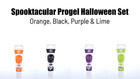 Progel Food Colouring Halloween Set 4 Pk - Orange, Black, Purple and Lime