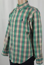 Ralph Lauren Childrens Green Plaid Long Sleeve Dress Shirt Navy Pony NWT