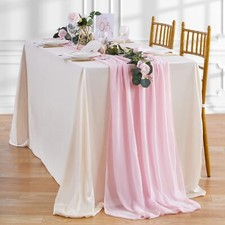 Romantic Pink Chiffon Table Runner Sheer Fabric for Weddings 27x120 Inches