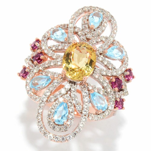 Mehers Schmuck Ring 5,84 kt gelber Beryll & mehrere Edelsteine Blume ausverkauft 350 $ - Bild 1 von 5