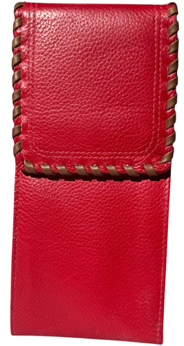 Red Leather Cell Phone Holder w/ Magnetic Snap Closure - 7" x 3¼