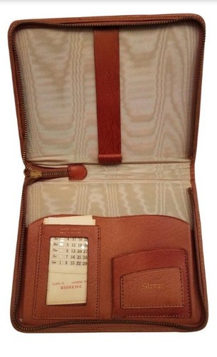 40's 50s TAN COWHIDE LEATHER PLANNER AGENDA MADE IN ENGLAND CHECKBOOK ZIP AROUND