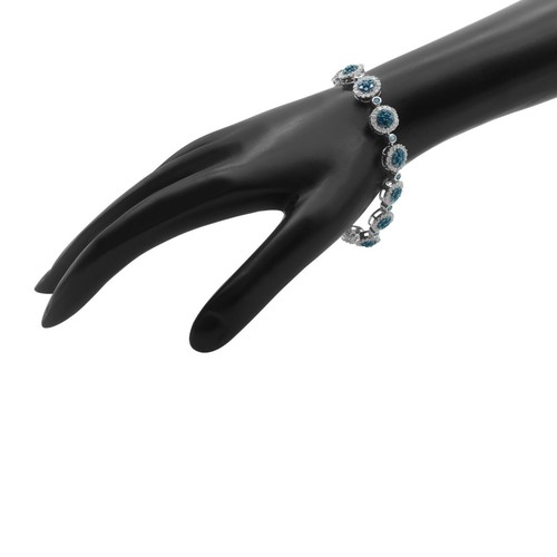 5.52 Ct Natural Round Blue Diamond Cluster Tennis Bracelet Sterling Silver 6.5" - Picture 4 of 6