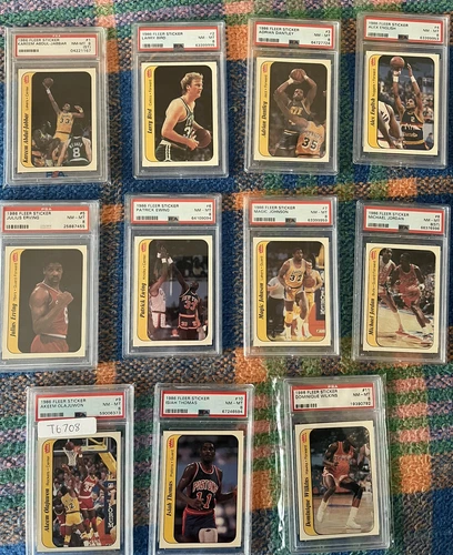 1986 Fleer Basketball Sticker set All PSA 8 11/11  Jordan Jabbar Bird Olajuwon