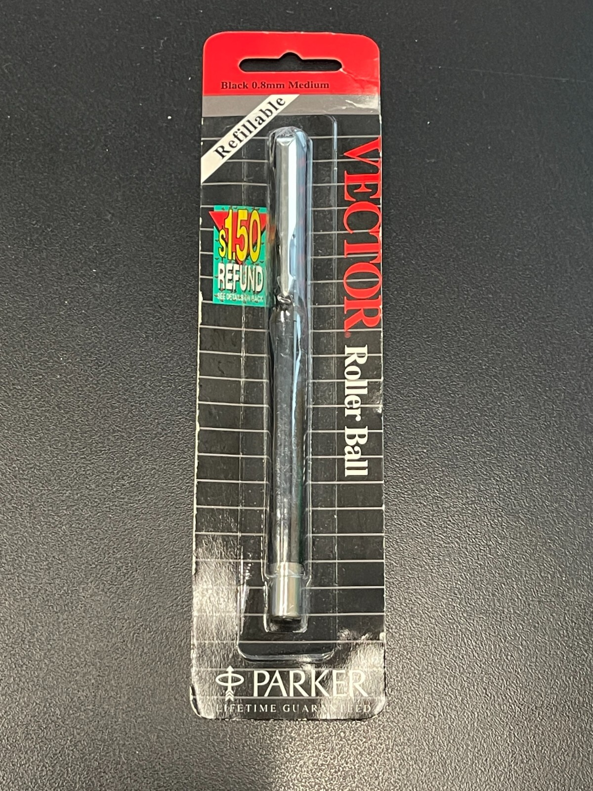 Vintage Deadstock 90s Black Ink Vector Parker Ballpoint Pen 0.8 mm Medium Point
