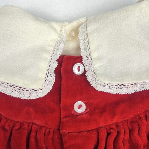 Vintage Baby Girl Red Velvet Dress Embroidered Smocked Collar 2 Piece Ladybug - Picture 6 of 13