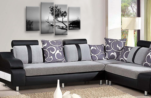 Floral Landscape Sunset Art Print Black White Framed Split Canvas Picture - Picture 2 of 5