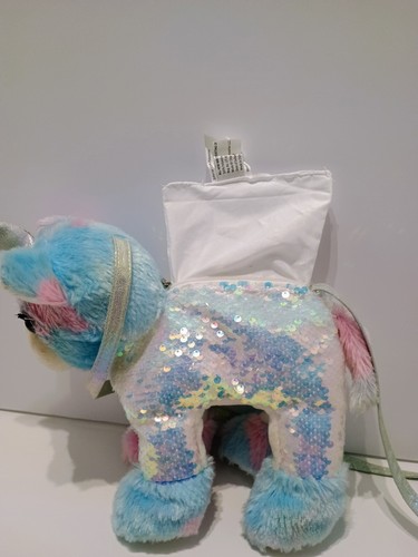 Unicorn Crossbody Plush White Pink And Blue Purse hand Bag NWOT Sequins Glitter - Picture 7 of 11