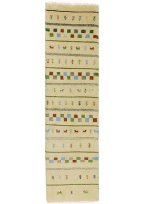 Handmade Wool Pictorial Tribal Runner Rug Modern Indo-Gabbeh Carpet 2'7X9'5 ft