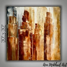 Oil Painting Modern Abstract Cityscape City Skyline Contemporary 30 by 30 AMA