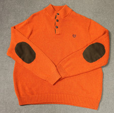 Chaps 100 Cotton Elbow Patch Henley Mock Neck Knit Sweater Logo Orange XL