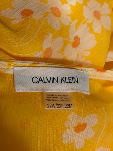 CALVIN KLEIN Womens Yellow Hem Back Lined 3/4 Sleeve High LowDress Plus 22W NWOT - Picture 12 of 12