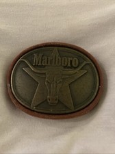 Vintage 1987 Marlboro Belt Buckle Solid Brass Philip Morris Longhorn Steer Star