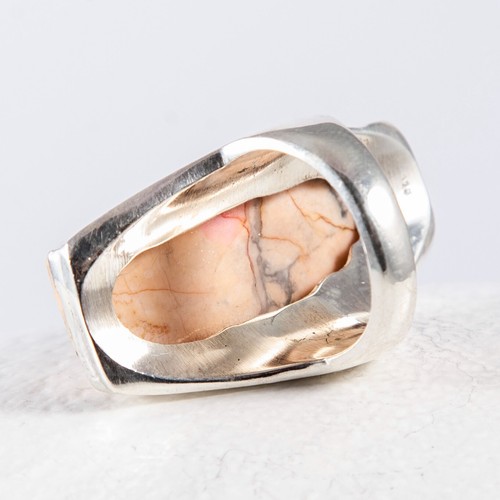 a Schöner langer Silberring Howlith Rechteck hell orange aussergewöhnlich Gr. 59 - Bild 4 von 4