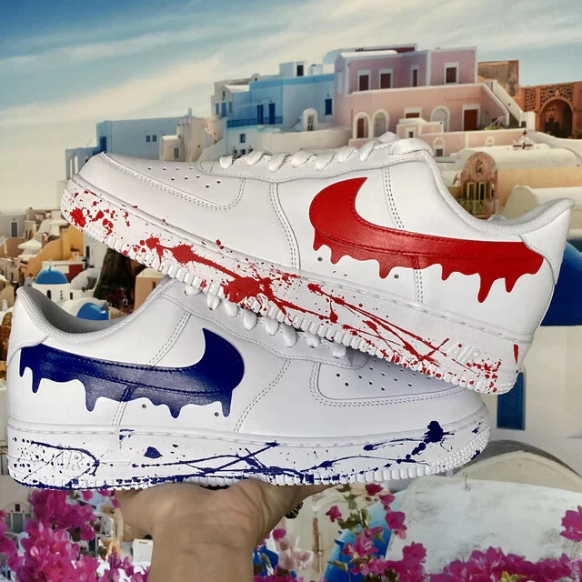 Nike Air Force 1 Custom Red and Blue Drip Splatter White Shoes USA