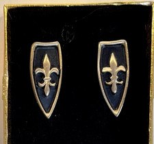 HICKOK USA Fleur de Lis Shield Cuff Links Gold Plated Black Enamel Vintage