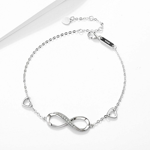 Infinity Bracelet Diamond Cubic Zirconia Crystal 925 Sterling Silver - Imagen 5 de 9