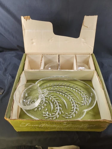 Vintage Federal Glass Homestead Hospitality Snack Luncheon 3 Set Homestead Wheat