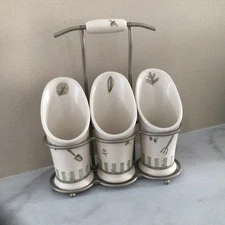 Pfaltzgraff Naturewood Flatware Holder Caddy Dishwasher Microwave Safe EUC