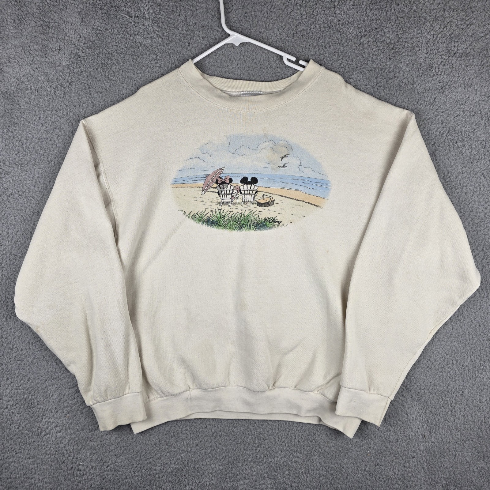 Vintage Mickey Mouse Sweater Mens 2XL White Walt Disney World Crewneck Pullover