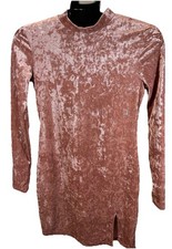 Forever 21 Crushed Velvet Bodycon Mock Turtleneck LS Rose Pink Dress Sz M Retro