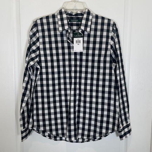 Lauren Ralph Lauren Black White Check Print Shirt 100% Cotton NWT MP
