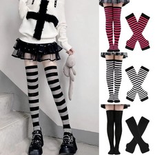 Black White Striped Warm Knee Socks Arm Sleeve Fashion Women Slim Thigh Hig