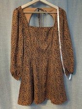 Missguided Size 8 Brown Black Leopard Animal Dress Tie Back Boho Western C61