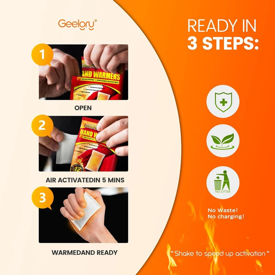 Calentadores de manos desechables, para manos y pies, calentador para camping, pesca, invierno Foto 3 de 4