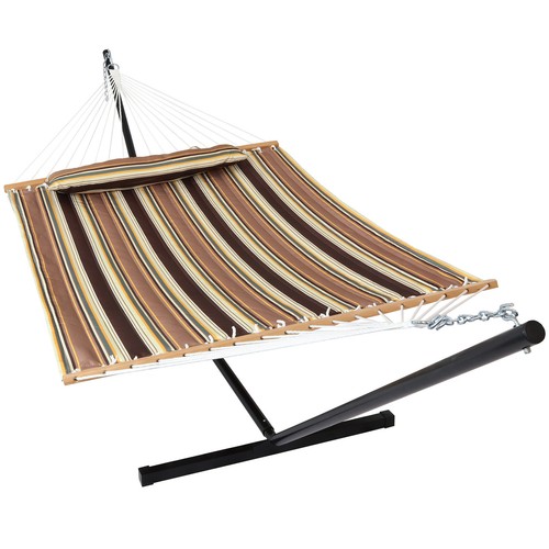 2-Person Quilted Fabric Hammock with Steel Stand - Sandy Beach by Sunnydaze