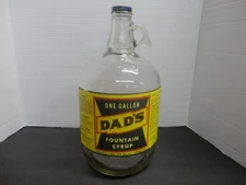 DAD'S SODA FOUNTAIN SYRUP ROOT BEER PAPER LABEL GALLON JUG CLEAR GLASS CHICAGO,
