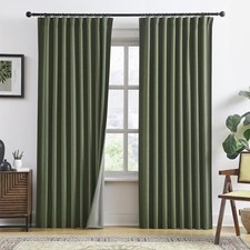 2 PCs Olive Green Linen Blackout Curtains 84 50"W x 84"L Pack of 2 Loden